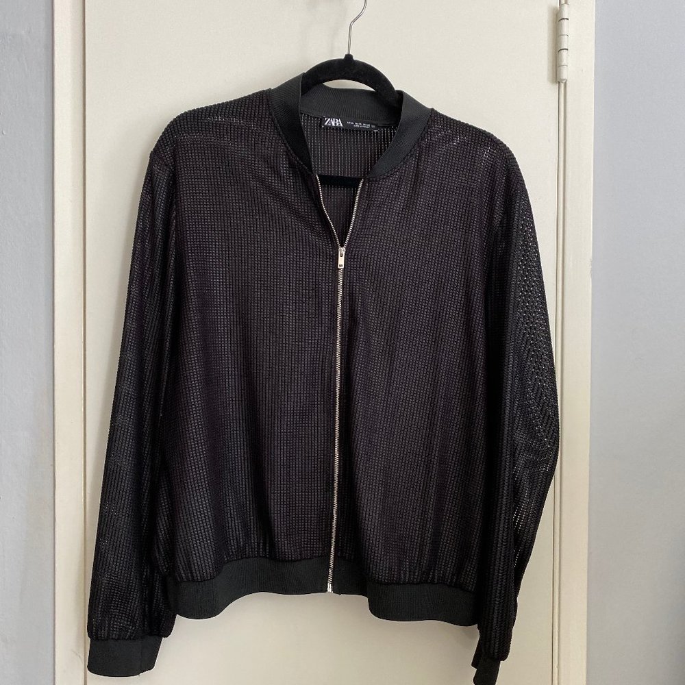 ZARA | Black, see-through track jacket (Size XL)